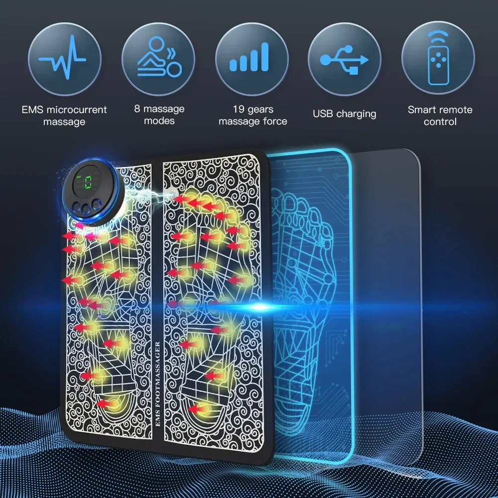 EMS Foot Massager Mat TENS & PMS Foot Stimulator – Electric Muscle Stimulator, Adjustable Intensity, Lightweight Design for Home, Travel, and Office Use, Rechargeable Leg Reshaping Muscle Pain Relax Massage Mat W-6 Modes 9 Intensity Levels