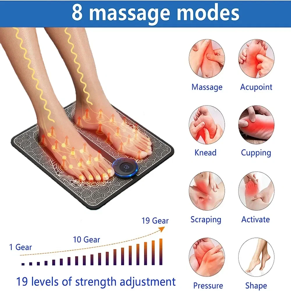 EMS Foot Massager Mat TENS & PMS Foot Stimulator – Electric Muscle Stimulator, Adjustable Intensity, Lightweight Design for Home, Travel, and Office Use, Rechargeable Leg Reshaping Muscle Pain Relax Massage Mat W-6 Modes 9 Intensity Levels