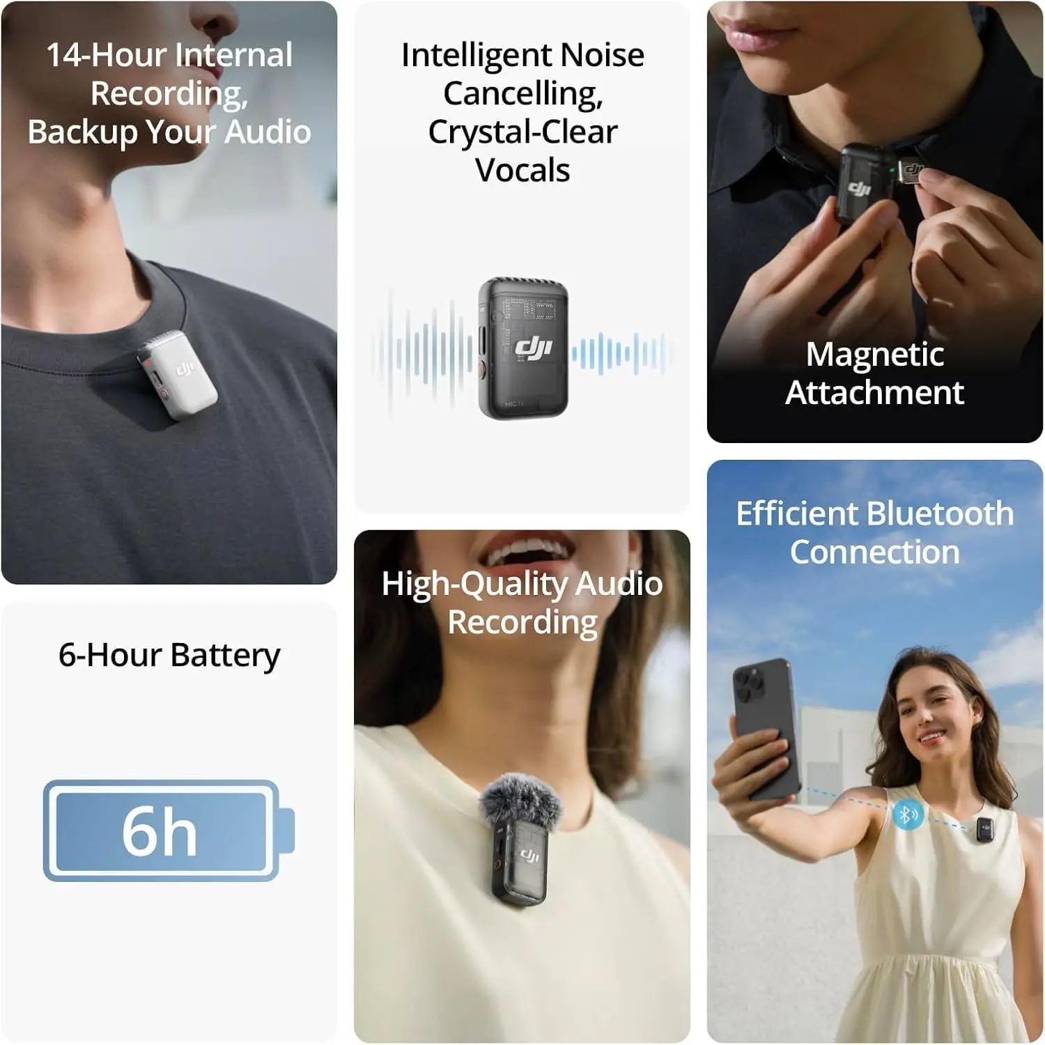 Refurbished Used DJI Mic 2 Transmitter Wireless Bluetooth Microphone with Intelligent Noise Cancelling 14-Hour Internal Recording 6-Hour Battery Magnetic Attachment for Vlogs