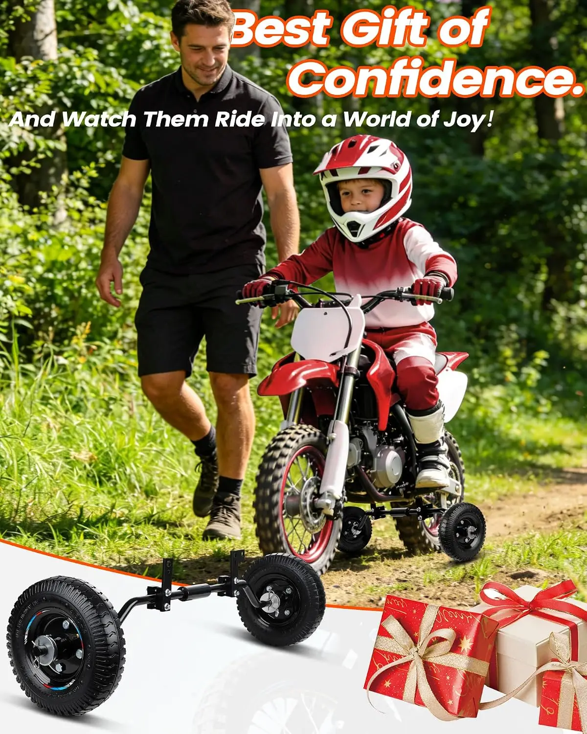 Dirt Bike Training Wheels For 49cc 50cc Universal For Razor MX125 MX350 MX400 For Yamaha PW50 TTR50 CRF50 XR50 Z50 Z50R Dirt Mini Bike Height Adjustable Sturdy Durable Heavy-Duty Build Iron