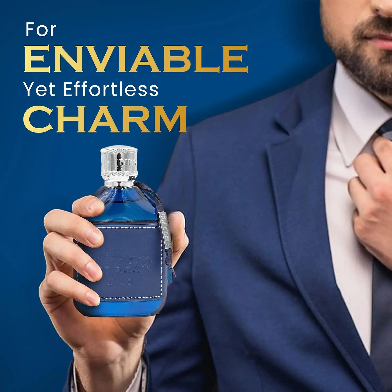 Men Dumont Nitro Blue Pour Homme Eau De Parfum 100ml, Premium Blue Leather Wrapped Bottle, Long‑Lasting Fresh Woody Aquatic Scent For Daily Wear & Gifting