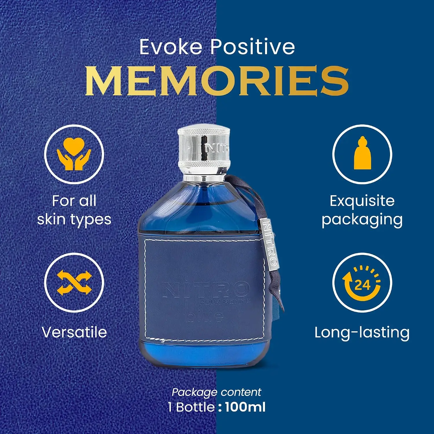 Men Dumont Nitro Blue Pour Homme Eau De Parfum 100ml, Premium Blue Leather Wrapped Bottle, Long‑Lasting Fresh Woody Aquatic Scent For Daily Wear & Gifting