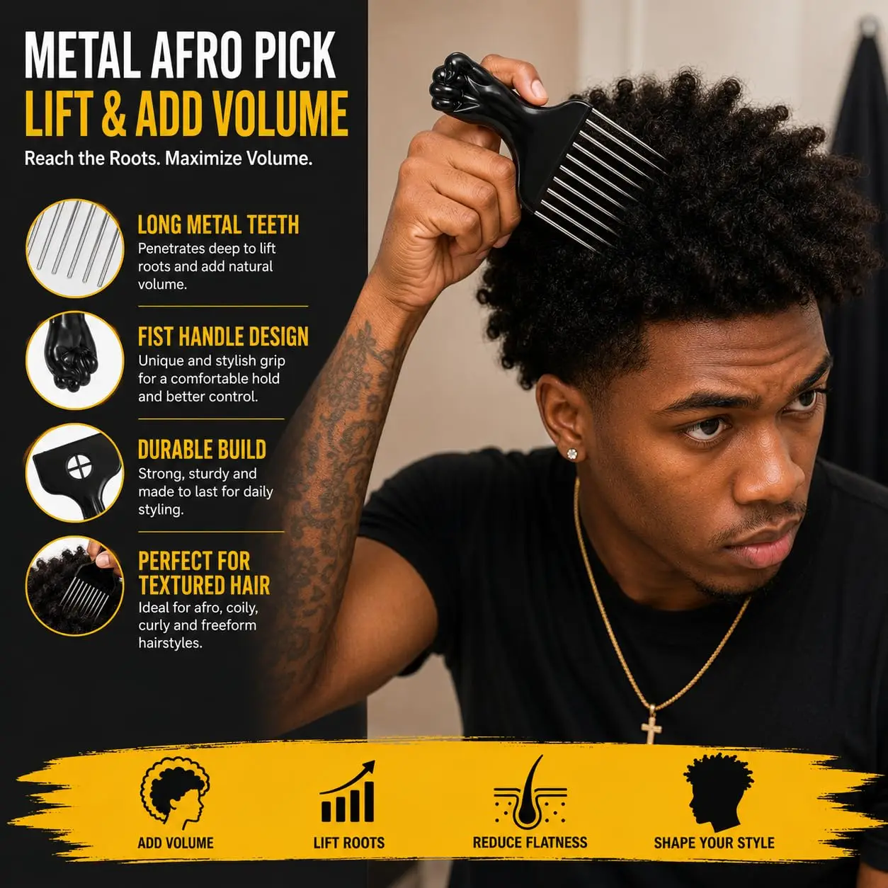 3Pcs Multi‑function Hair Styling Comb Kit Spray Detangler Brush Scalp Massage Cushion Brush Afro Hair Pick for Men Women