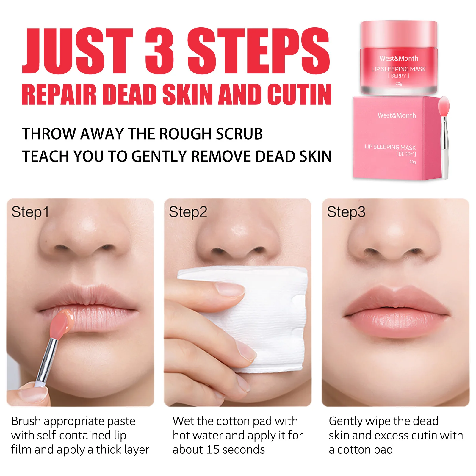 West&Month Lip Sleeping Mask Soften Cracking Lip Dead Skin Remover Dry Lips Treatment Exfoliant for Lips Nourish Jelly Lip Mask