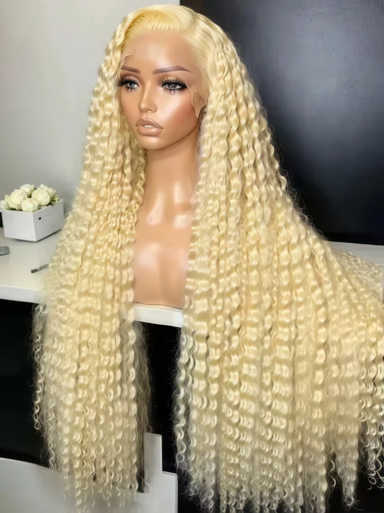 613 Blonde Deep Wave Human Hair Lace Front Wigs 200 & 250 Density 13x4 13x6 HD Lace Frontal Wigs Pre Plucked Natural Hairline Brazilian Remy Human Hair Ponytail Compatible Lace Wigs Ready To Wear Fashion Hairstyle For Women Party Work Daily Styling