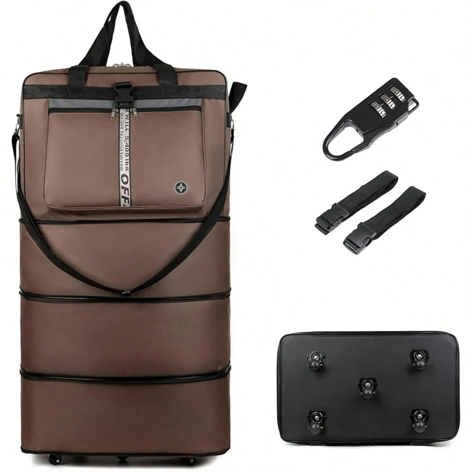 42 Inch Expandable Large Travel Duffel Bag With 5 360° Spinner Wheels & Lock & 2 Straps- Oxford Waterproof Foldable Suitcase Collapsible Luggage