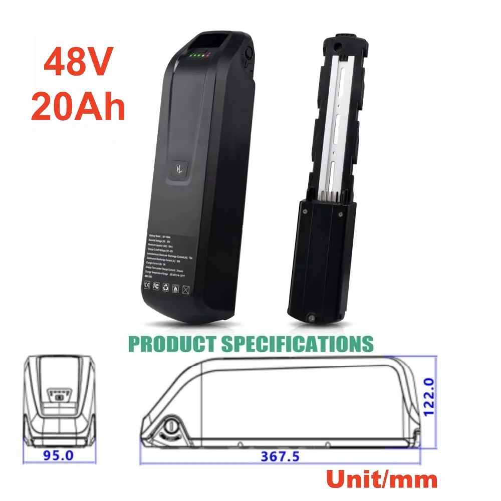 [US Direct]Aleaivy 48V 20Ah Hailong Lithium Ion Battery, 30A BMS 960Wh 4‑PIN Connector, Replacement E‑Bike Battery for 200W‑1500W Electric Bike, UL2849 UL2272 UL2271 Certified, with US 54.6V 2A Charger & Mounting Accessories