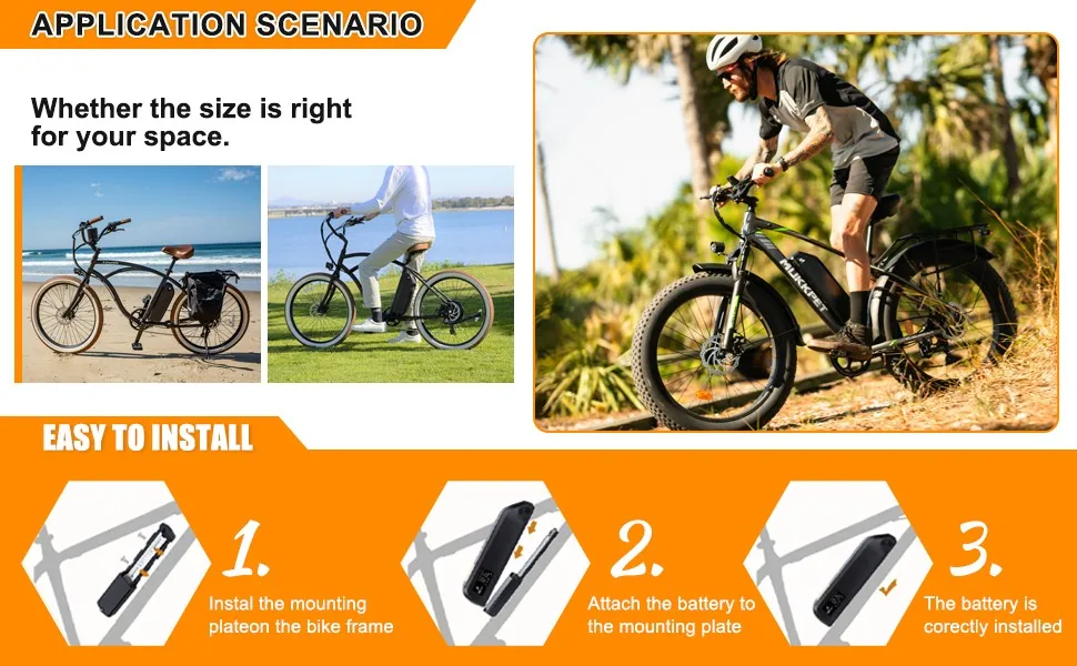 [US Direct]Aleaivy 48V 20Ah Hailong Lithium Ion Battery, 30A BMS 960Wh 4‑PIN Connector, Replacement E‑Bike Battery for 200W‑1500W Electric Bike, UL2849 UL2272 UL2271 Certified, with US 54.6V 2A Charger & Mounting Accessories