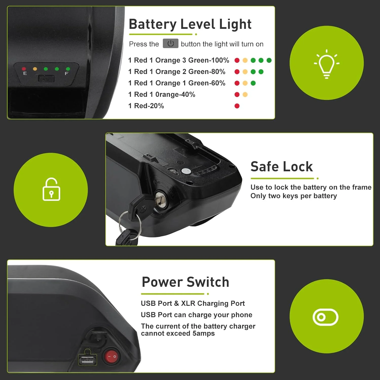 [US Direct]Aleaivy 48V 20Ah Hailong Lithium Ion Battery, 30A BMS 960Wh 4‑PIN Connector, Replacement E‑Bike Battery for 200W‑1500W Electric Bike, UL2849 UL2272 UL2271 Certified, with US 54.6V 2A Charger & Mounting Accessories