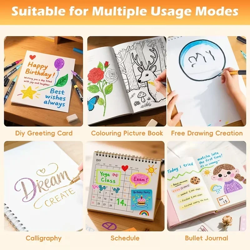 24 Colors Colorful Double-Ended Glitter Pens with Fast-Drying Glue-Like Ink - Fine Tip Tip-To-Base for Scrapbooking, Card Making