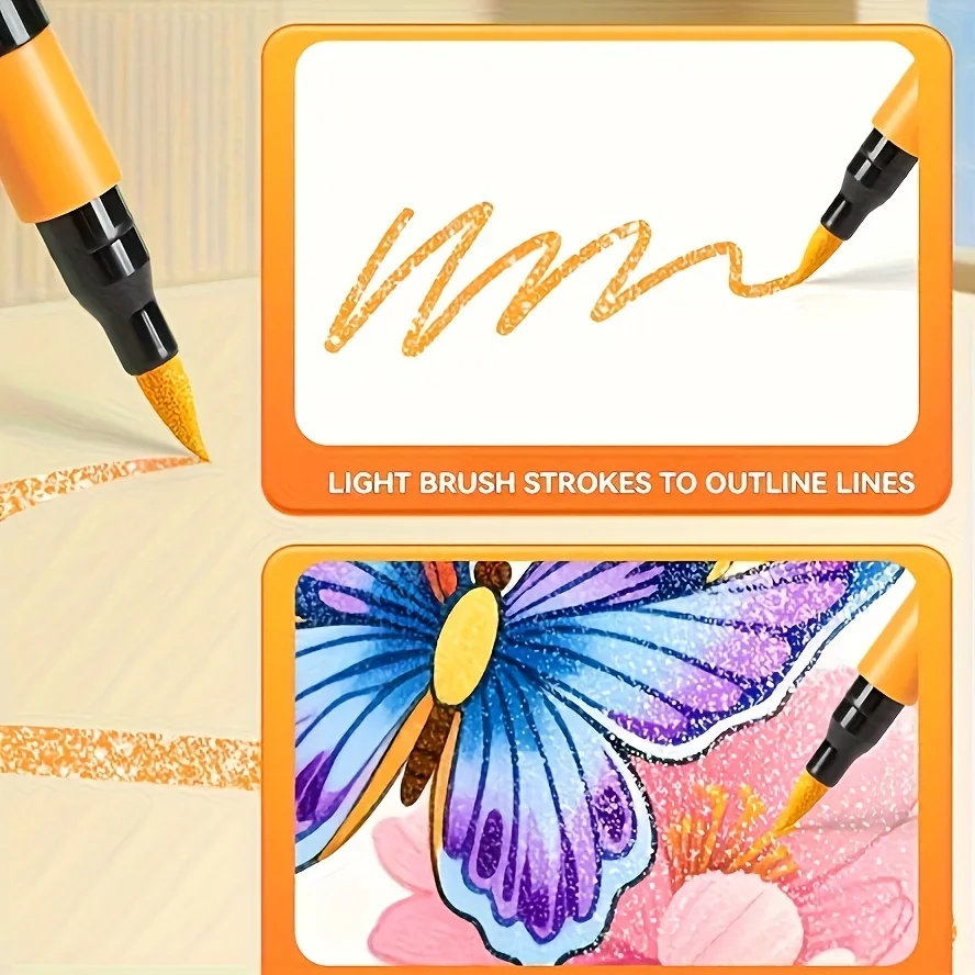 24 Colors Colorful Double-Ended Glitter Pens with Fast-Drying Glue-Like Ink - Fine Tip Tip-To-Base for Scrapbooking, Card Making