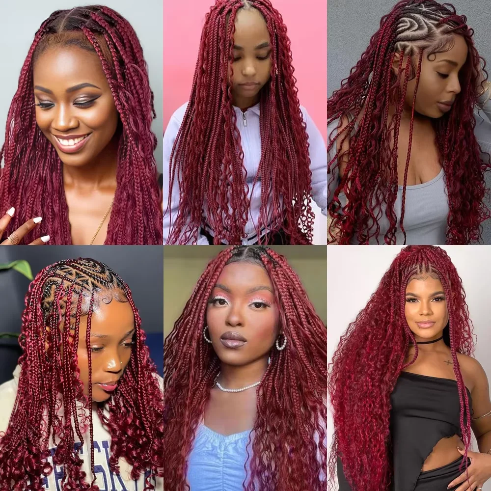 For Boho Braids 99J Burgundy Human Hair Deep Wave Human Braiding Hair 2 3 4 PCS Colored Bulk For Braiding No Weft Curly Human Hair Extensions