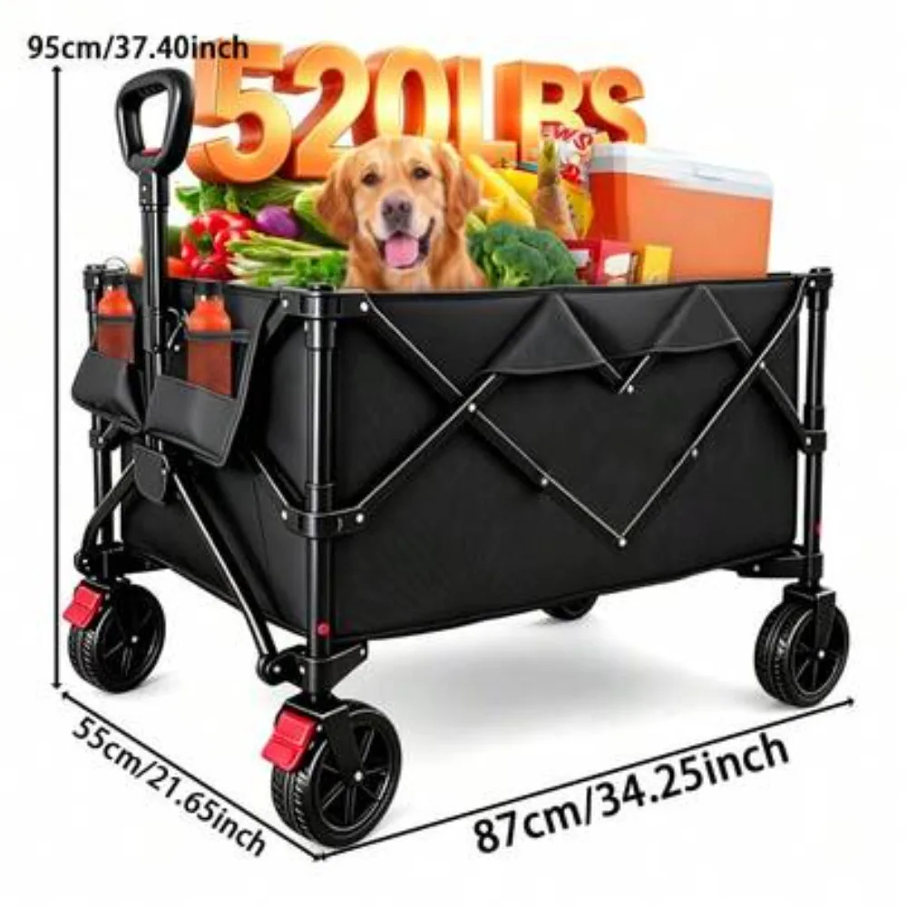 860/450/330/220LBS Heavy Duty All Terrain Folding Wagon Cart with 800D Oxford Fabric Removable Canopy, Adjustable Handle, 360 Degree Swivel Wheels, Large Capacity Collapsible Utility Cart for Shopping Camping Beach Garden Sports, No Assembly Required
