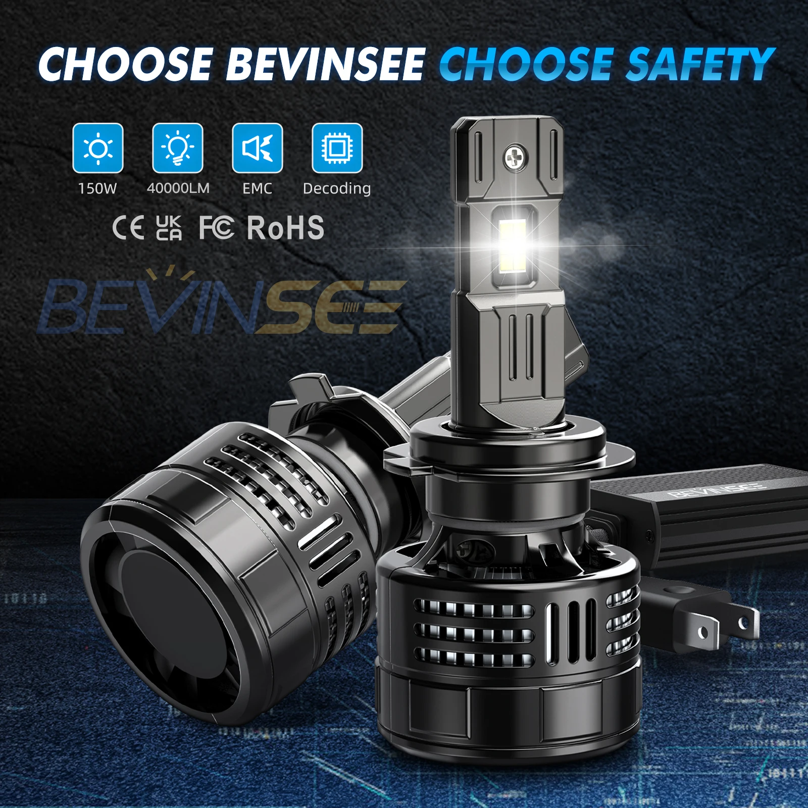BEVINSEE H7 H4 H11 9005/HB3 9006/HB4 9012/HIR2 LED Light Bulbs 28000LM 150W Super Bright 6000K Canbus Ready Plug-N-Play Turbofan