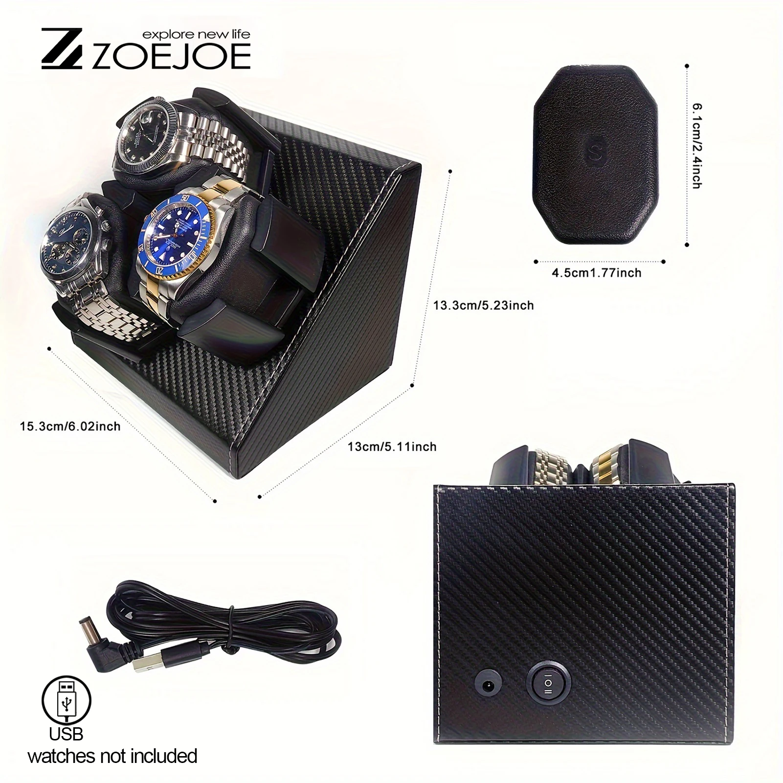 1pc Automatic Watch Winder 3 Slots 2 Modes USB Cable Power Watch Winders For Men Women PU Leather Soft Watch Pillow Watch Winder