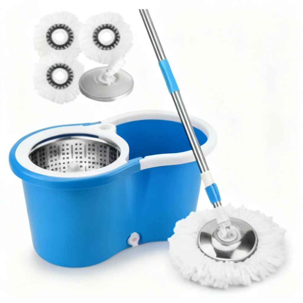 Rotating Spin Mop Bucket Set Blue Plastic Self-Wringing Rotating Spin Mop Bucket Set for Home Floor Cleaning Must Have 2026