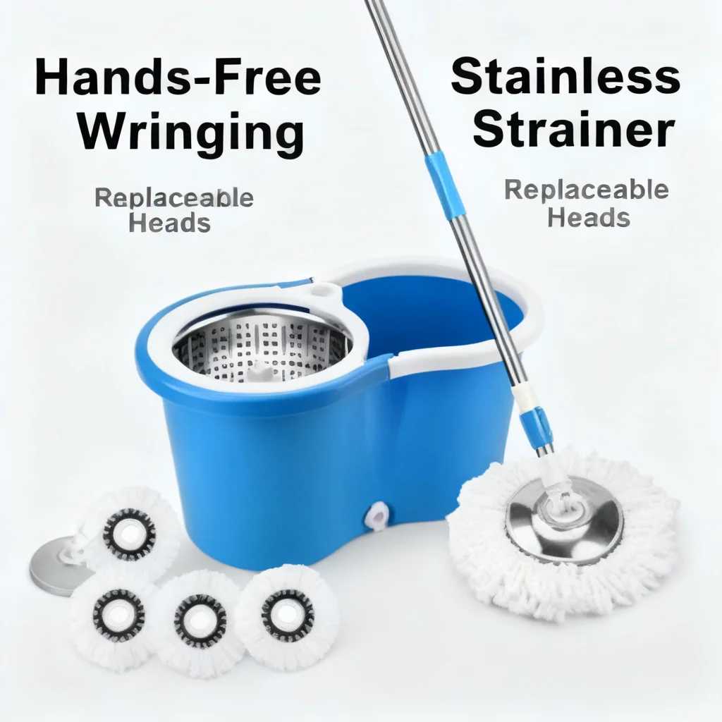 Rotating Spin Mop Bucket Set Blue Plastic Self-Wringing Rotating Spin Mop Bucket Set for Home Floor Cleaning Must Have 2026