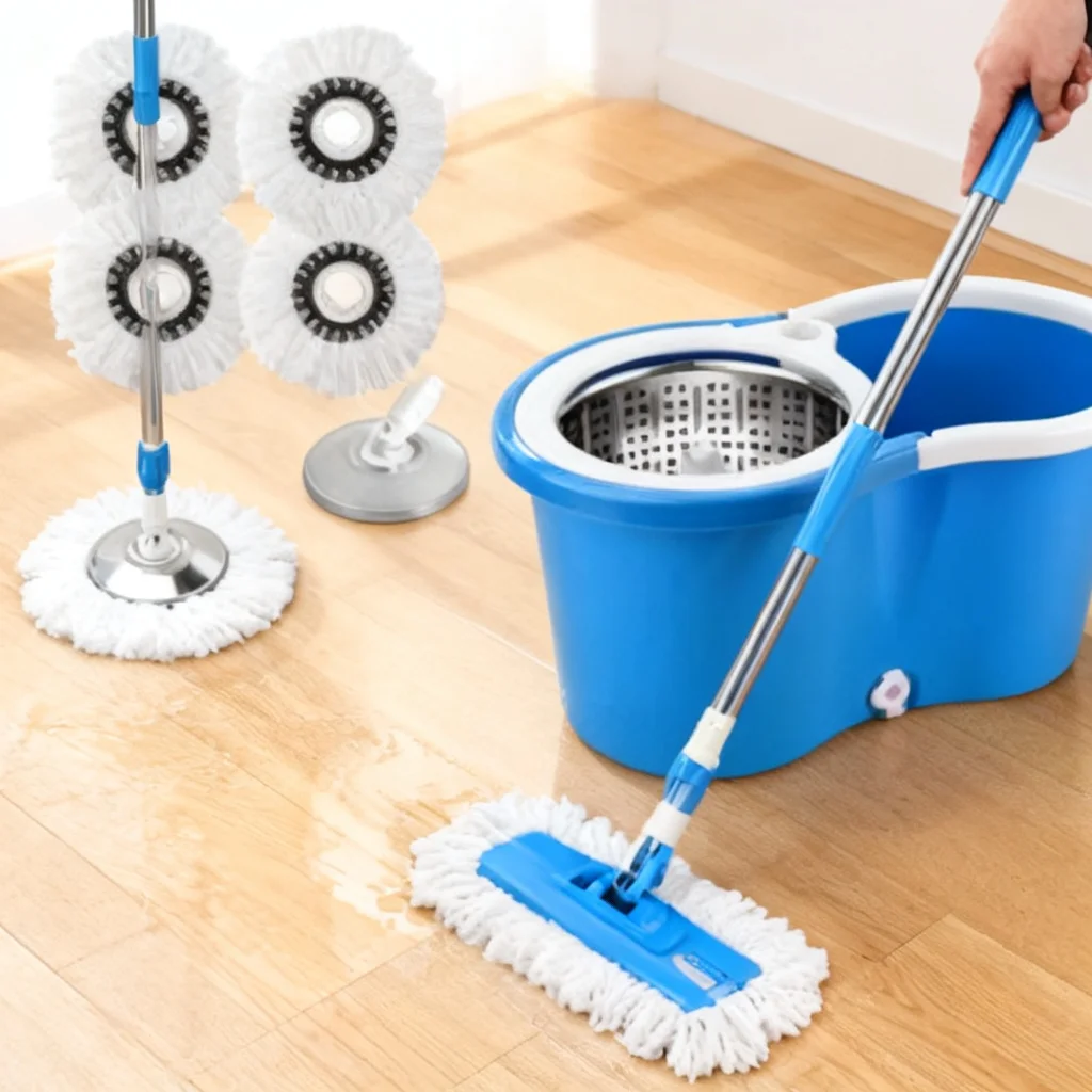 Rotating Spin Mop Bucket Set Blue Plastic Self-Wringing Rotating Spin Mop Bucket Set for Home Floor Cleaning Must Have 2026