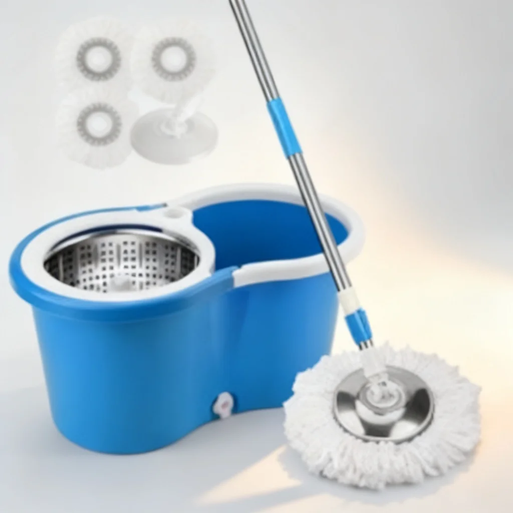Rotating Spin Mop Bucket Set Blue Plastic Self-Wringing Rotating Spin Mop Bucket Set for Home Floor Cleaning Must Have 2026