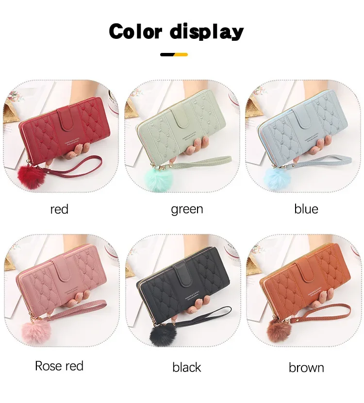 Women Long PU Leather Wallet Large Capacity Zipper Coin Purse Multi Card Holder Phone Wristlet Clutch Handbag