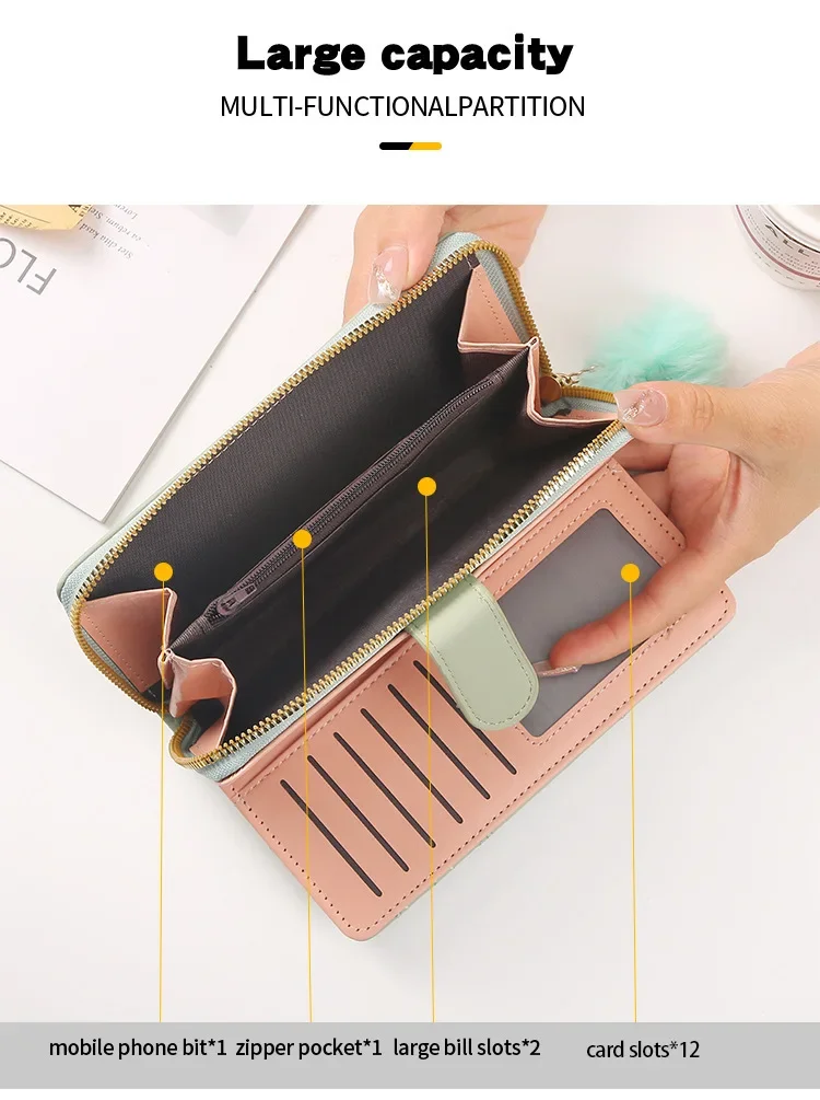 Women Long PU Leather Wallet Large Capacity Zipper Coin Purse Multi Card Holder Phone Wristlet Clutch Handbag