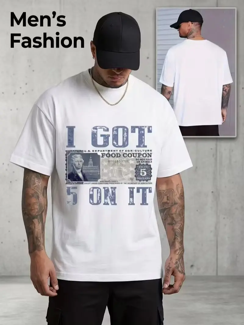 I Got 5 On It Vintage Food Coupon Graphic T‑Shirt Retro Distressed Hip‑Hop Meme Tee for Men