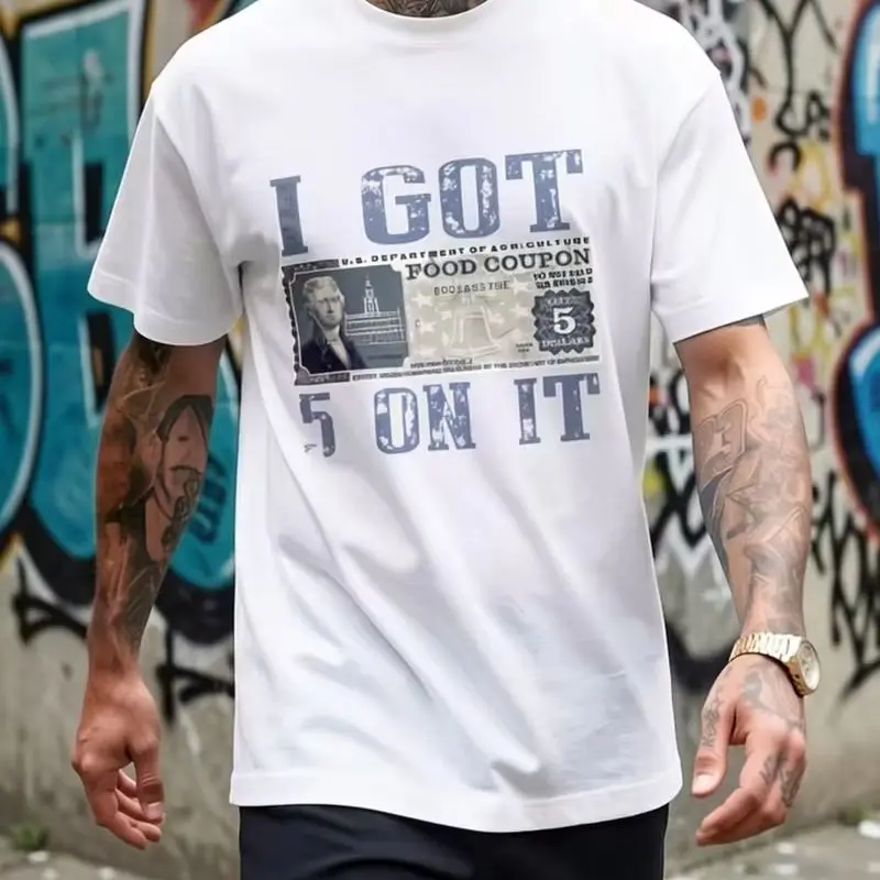 I Got 5 On It Vintage Food Coupon Graphic T‑Shirt Retro Distressed Hip‑Hop Meme Tee for Men