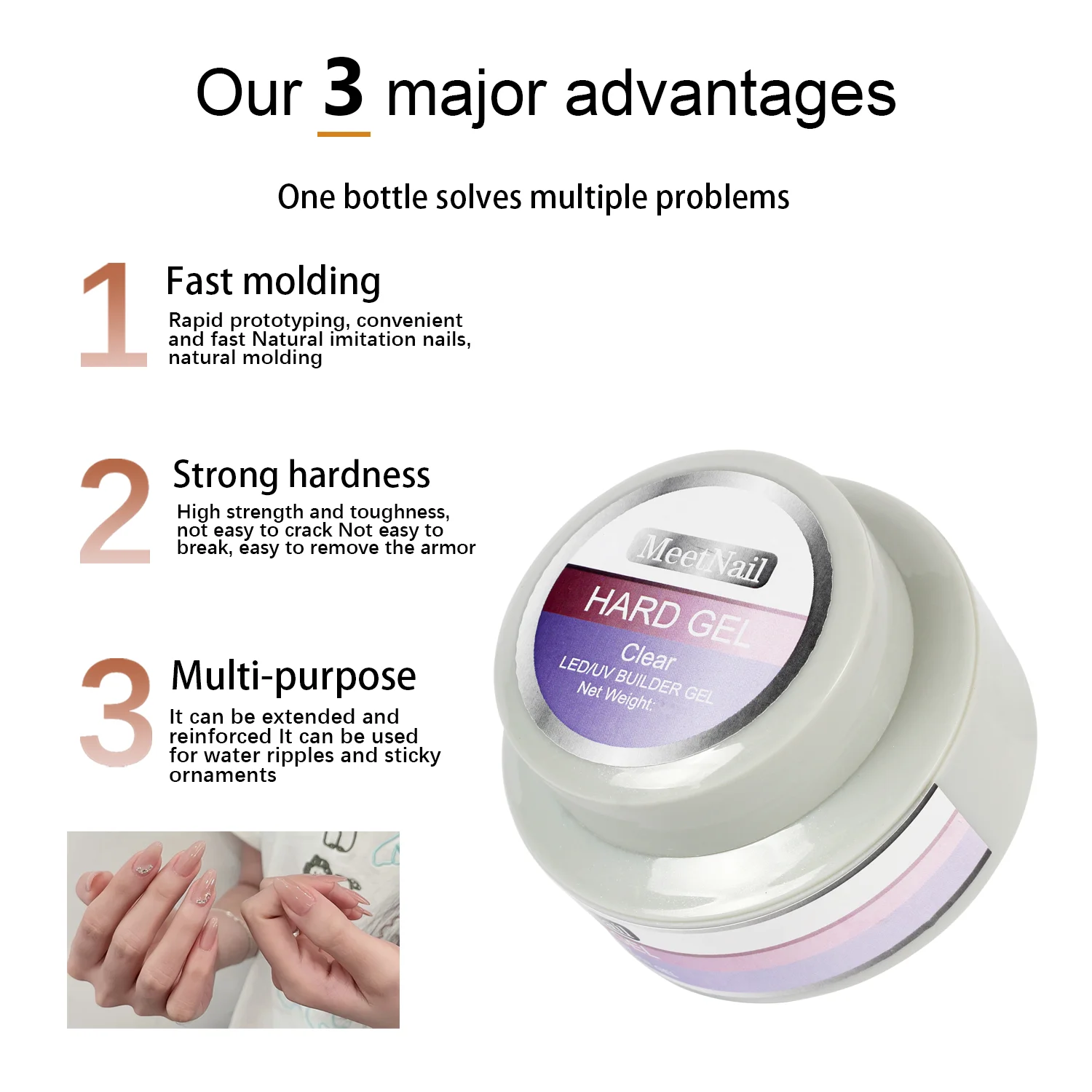 Clear Hard Builder Gel 1Pack 2oz, UV LED Cured Nail Extension Overlay Gel, Strong Professional Manicure for Salon Home DIY