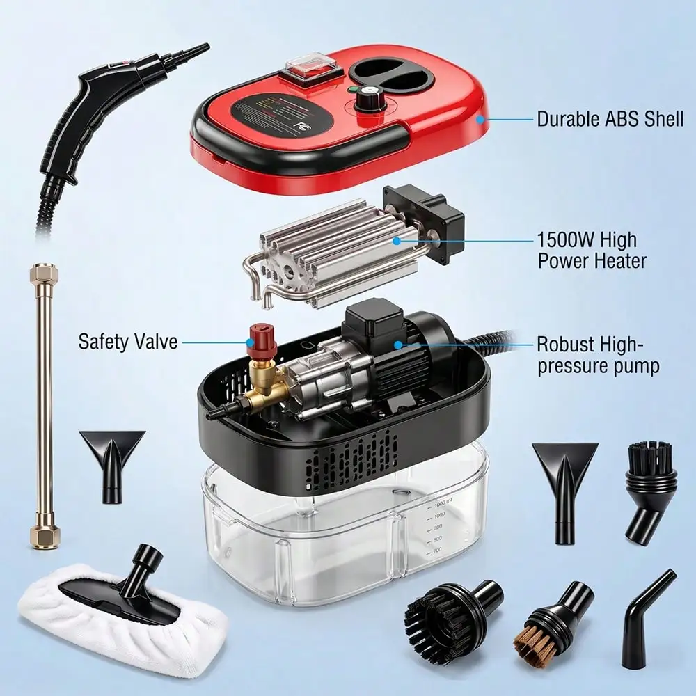 2500W Steam Cleaner, Steamer For Cleaning With Accessories, 1000ml Capacity Portable Multi-Purpose Steamer With For Home Sofa, Car, Floor, Window sv260722105953559260373