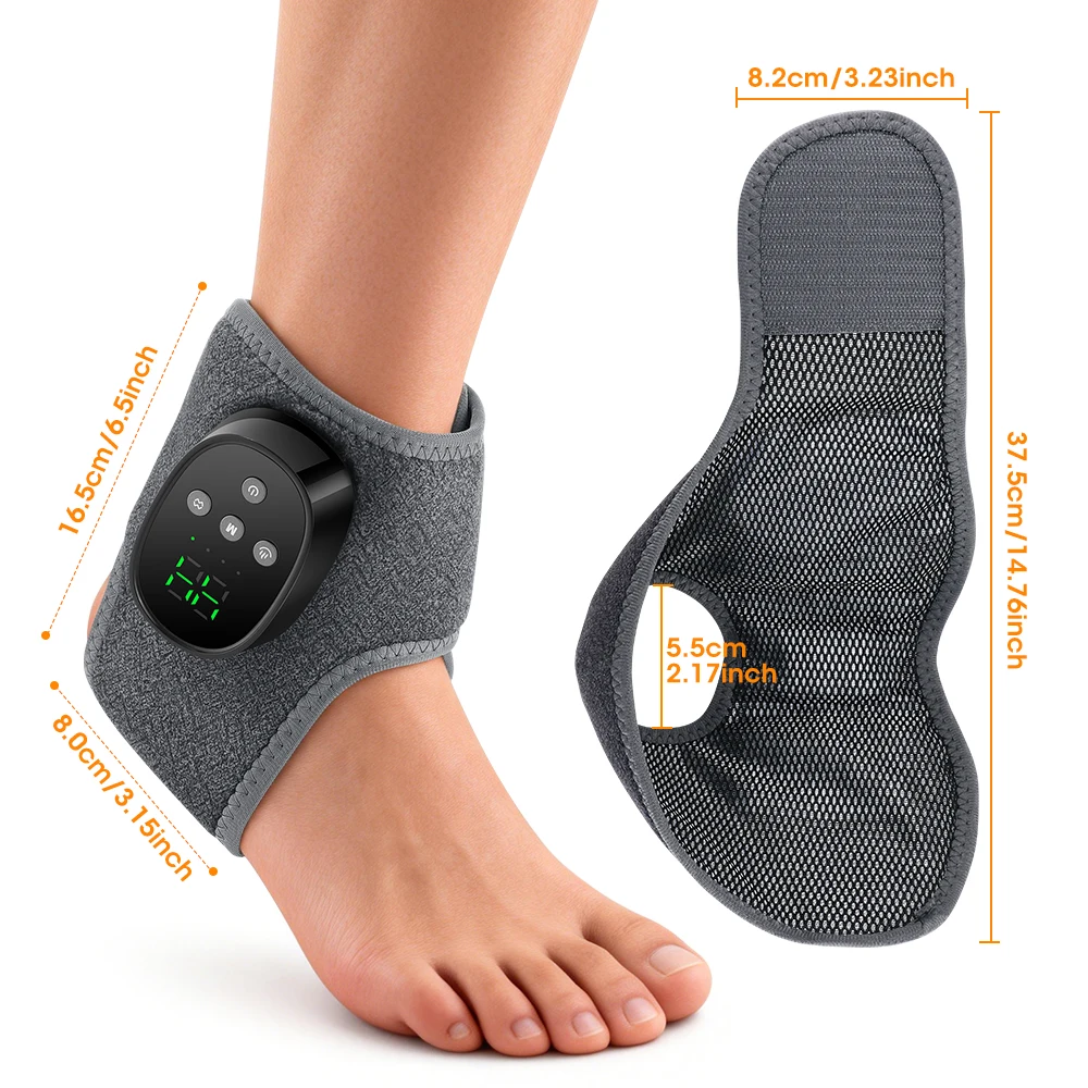 Ankle Massager with Heat, 4 Heat Levels 40-55°C & 4 Vibration Modes 4 Intensities, Cordless Heated Ankle Wrap with Display
