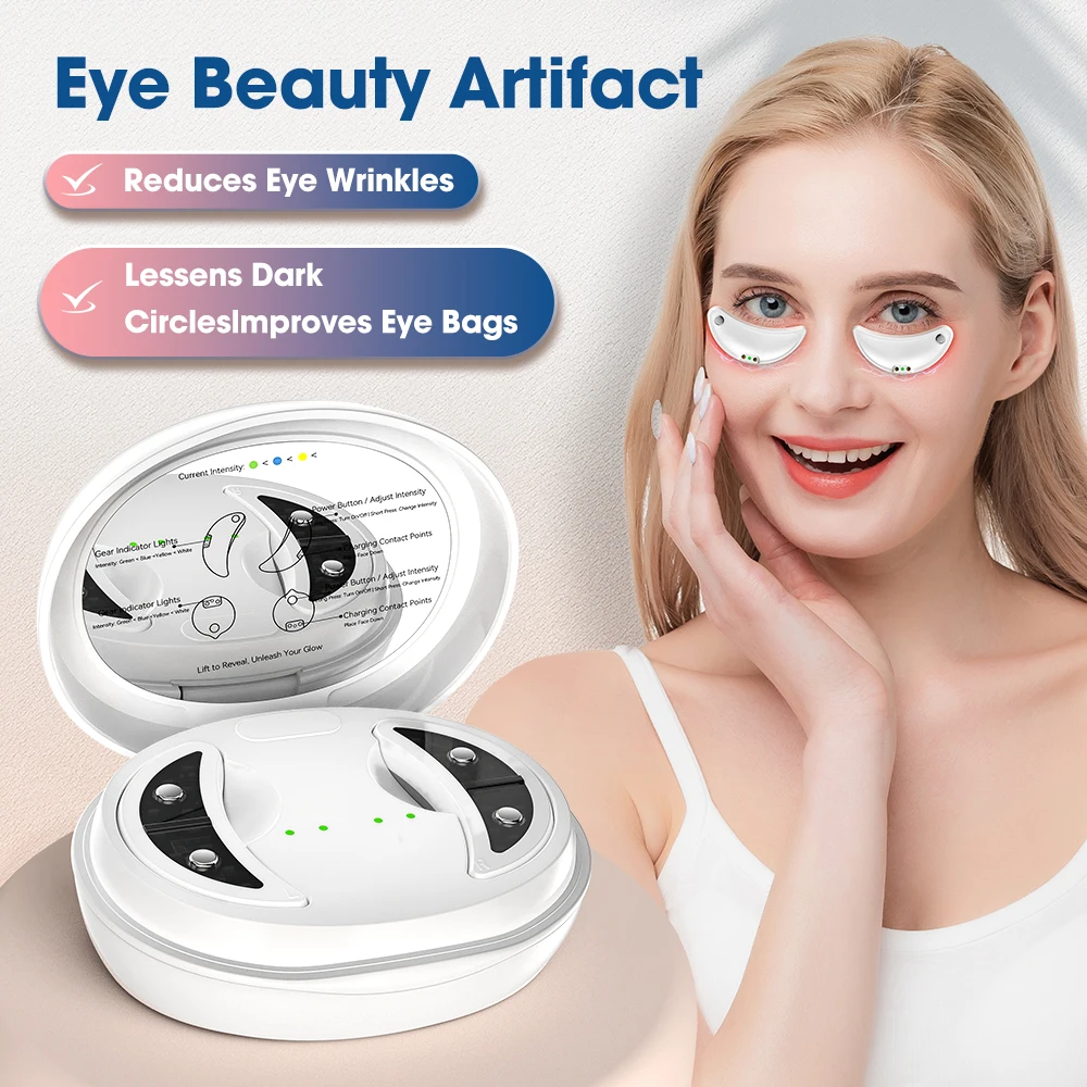Red Light Under-Eye Patches with Gentle Pulses, 2-Pack Eye Care Device with Charging Case, 660nm 12 LEDs, 3 Levels 10-Min Timer, White