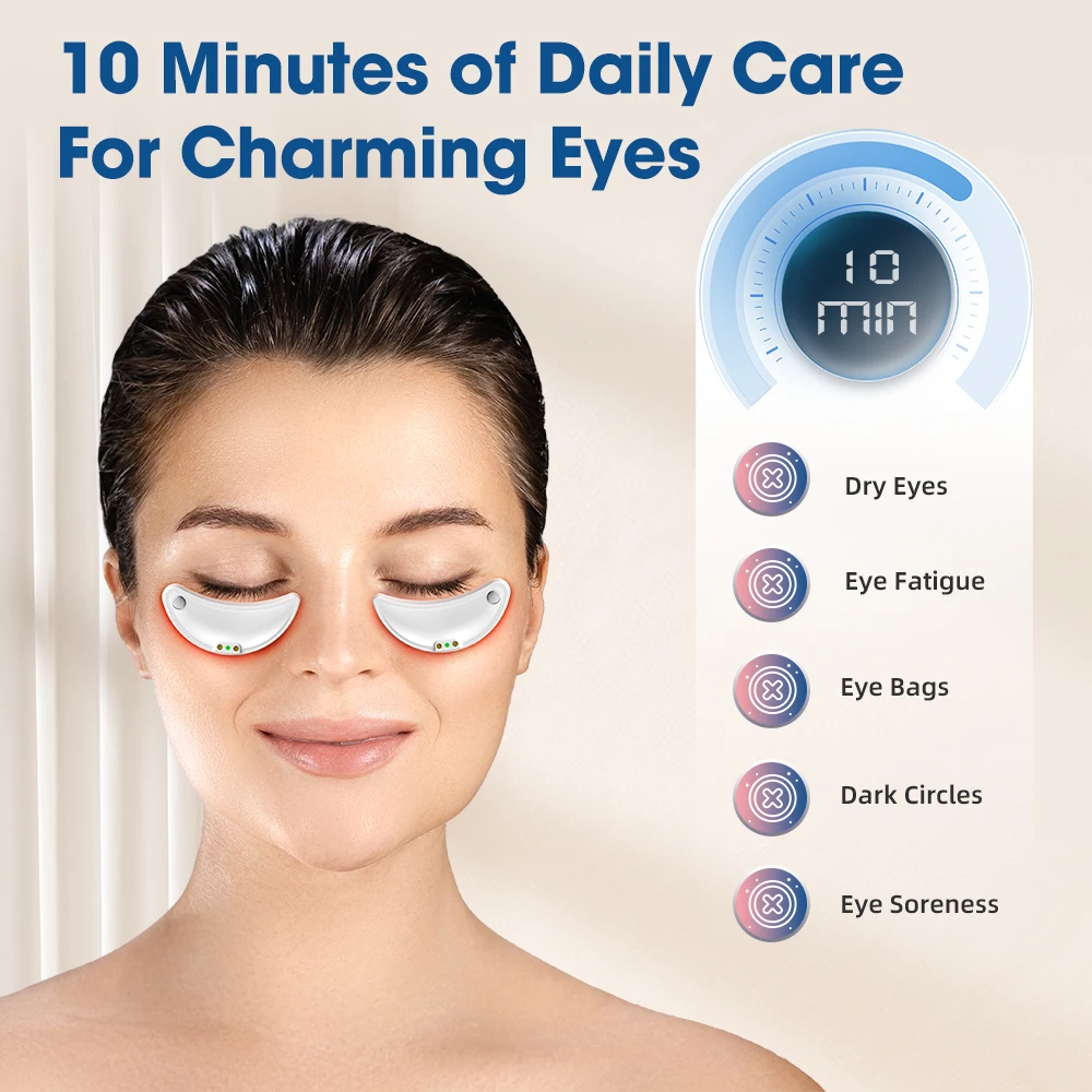 Red Light Under-Eye Patches with Gentle Pulses, 2-Pack Eye Care Device with Charging Case, 660nm 12 LEDs, 3 Levels 10-Min Timer, White