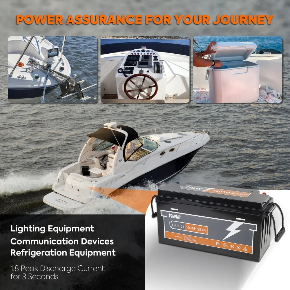 PowMr 25.6V 100Ah LiFePO4 Battery with BMS Grade A 2.56kWh Lithium 6000 cycle 100A flash charge for Camping EV Home System US Local