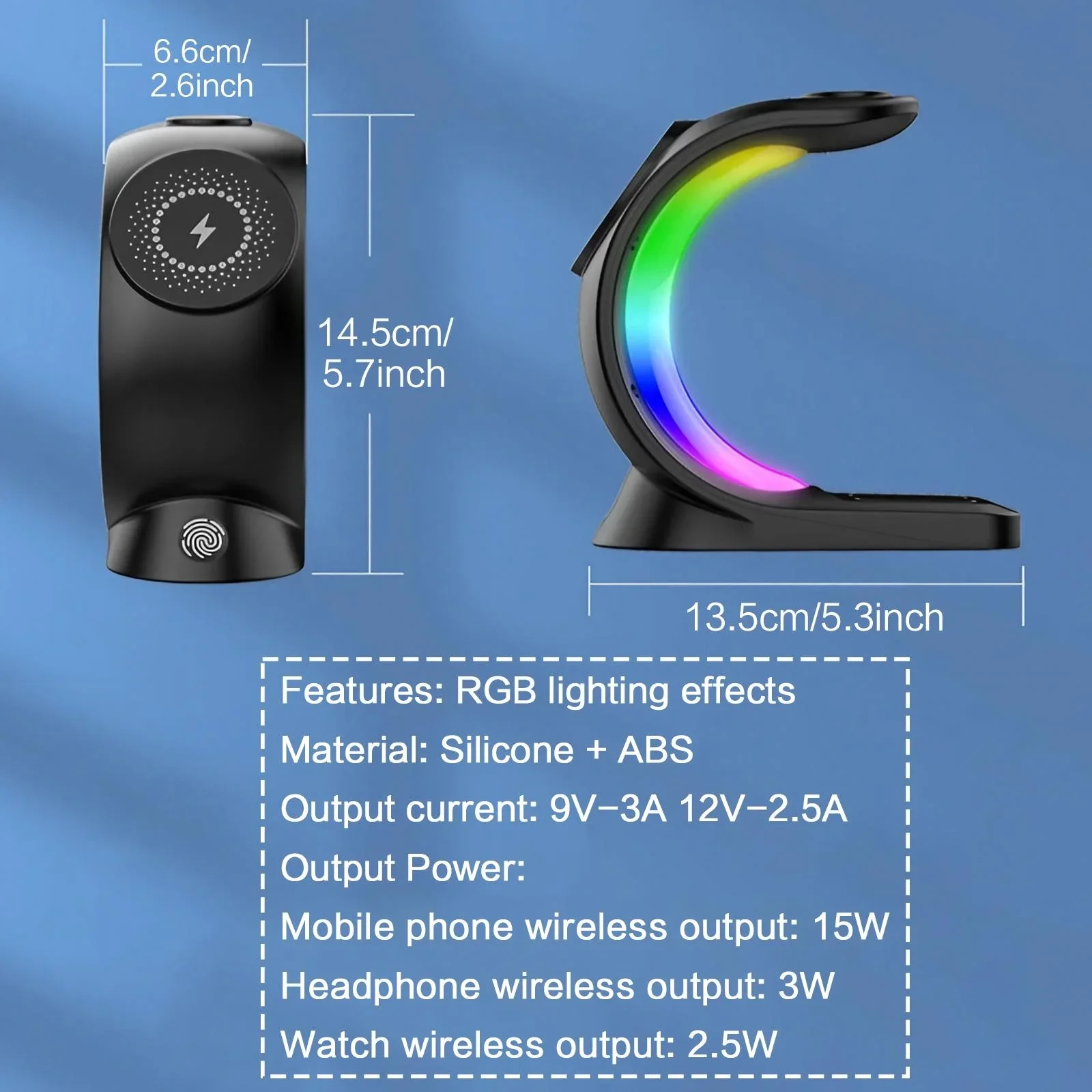 15W Fast Wireless Charger 3-in-1 Magnetic Stand 6-Color RGB Light Multi-Device Charging Station for Apple Devices iPhone AirPods Apple Watch Home Office Desk Bedside Table Organizer Gift Box Packing Travel Foldable