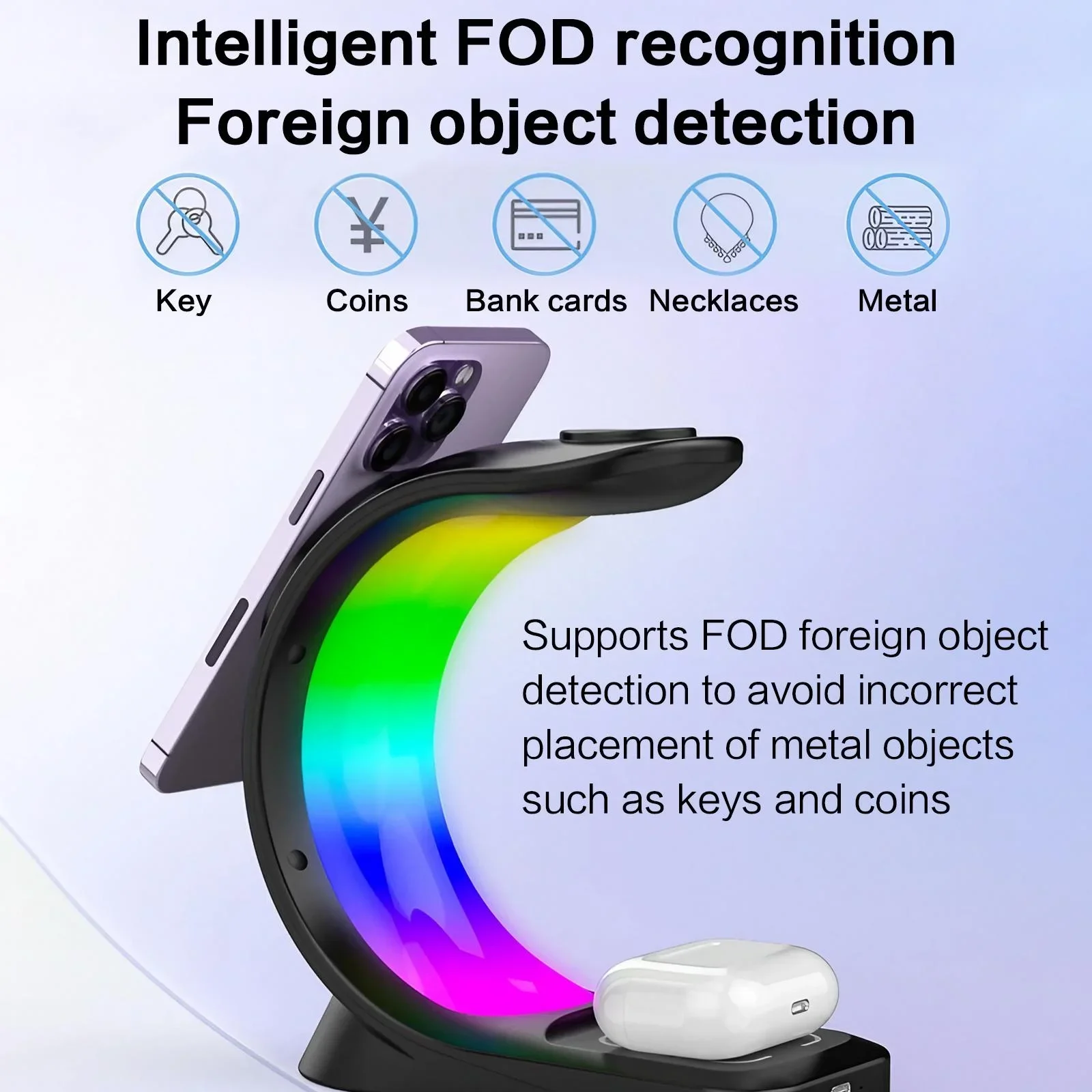 15W Fast Wireless Charger 3-in-1 Magnetic Stand 6-Color RGB Light Multi-Device Charging Station for Apple Devices iPhone AirPods Apple Watch Home Office Desk Bedside Table Organizer Gift Box Packing Travel Foldable
