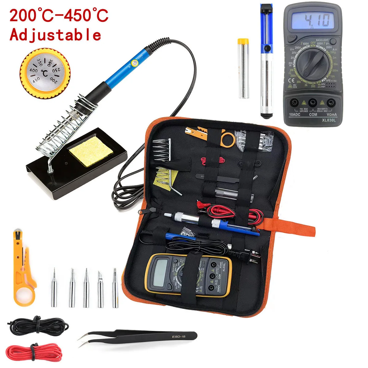 60W Adjustable Temp Soldering Iron Kit,Multimeter for Phone PC Home Repair Work