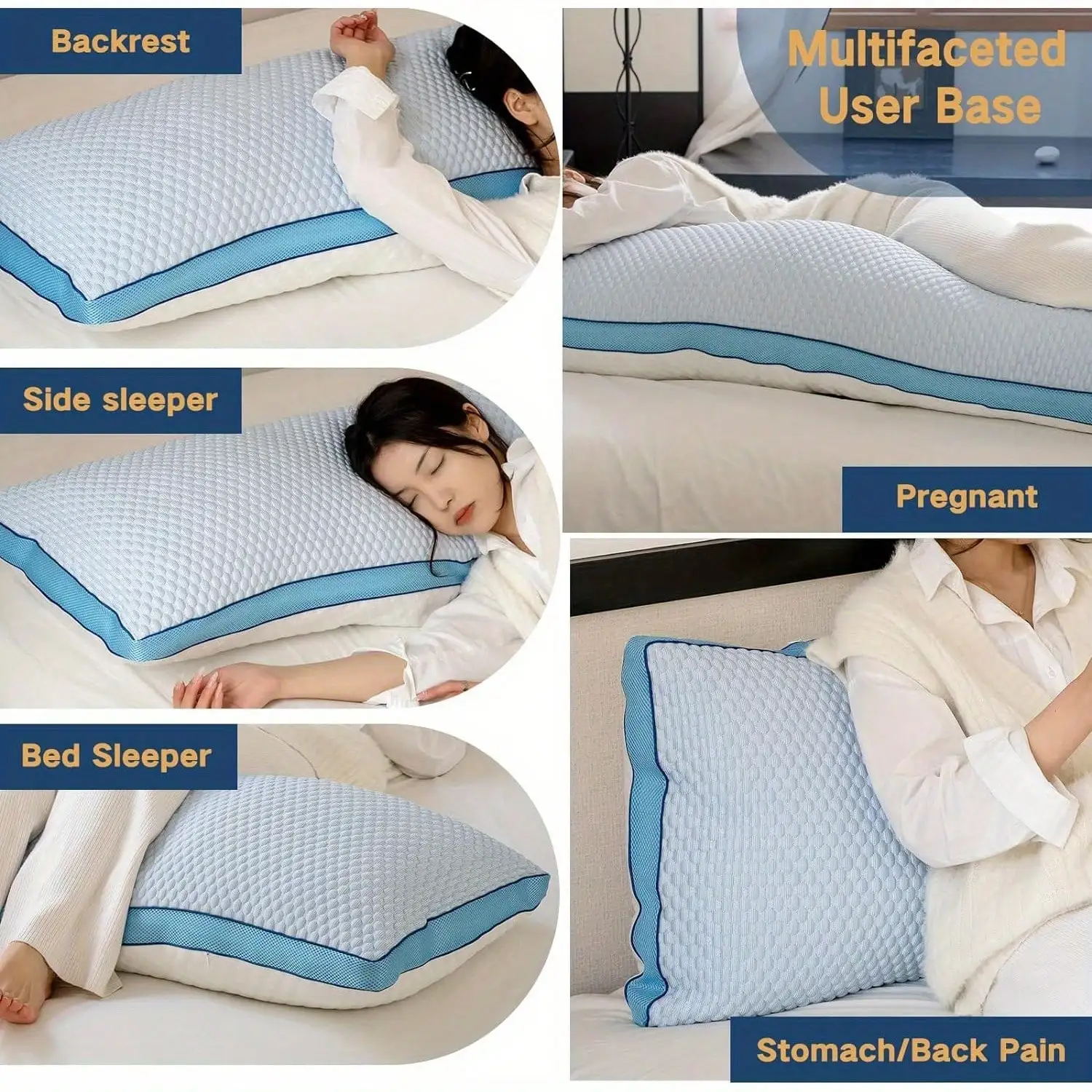 Shredded Blue Cooling Body Pillow For Adults - 20x54 Inch Washable Pillowcase With Pillow Insert