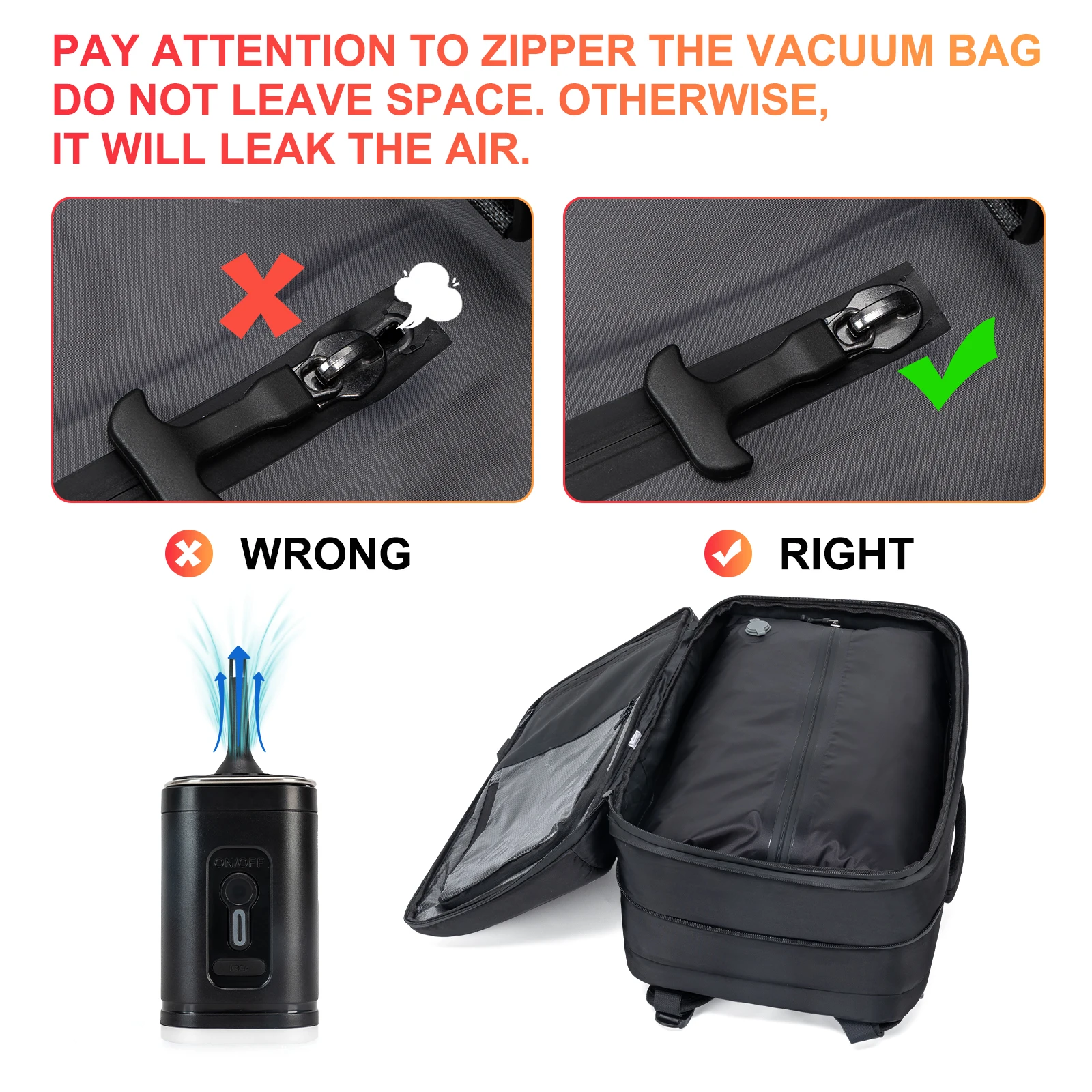 Kabaqoo 60L Expandable Vacuum Compression Bag Vacuum Backpack For Travel Water Resistant with Electric Vacuum Pump
