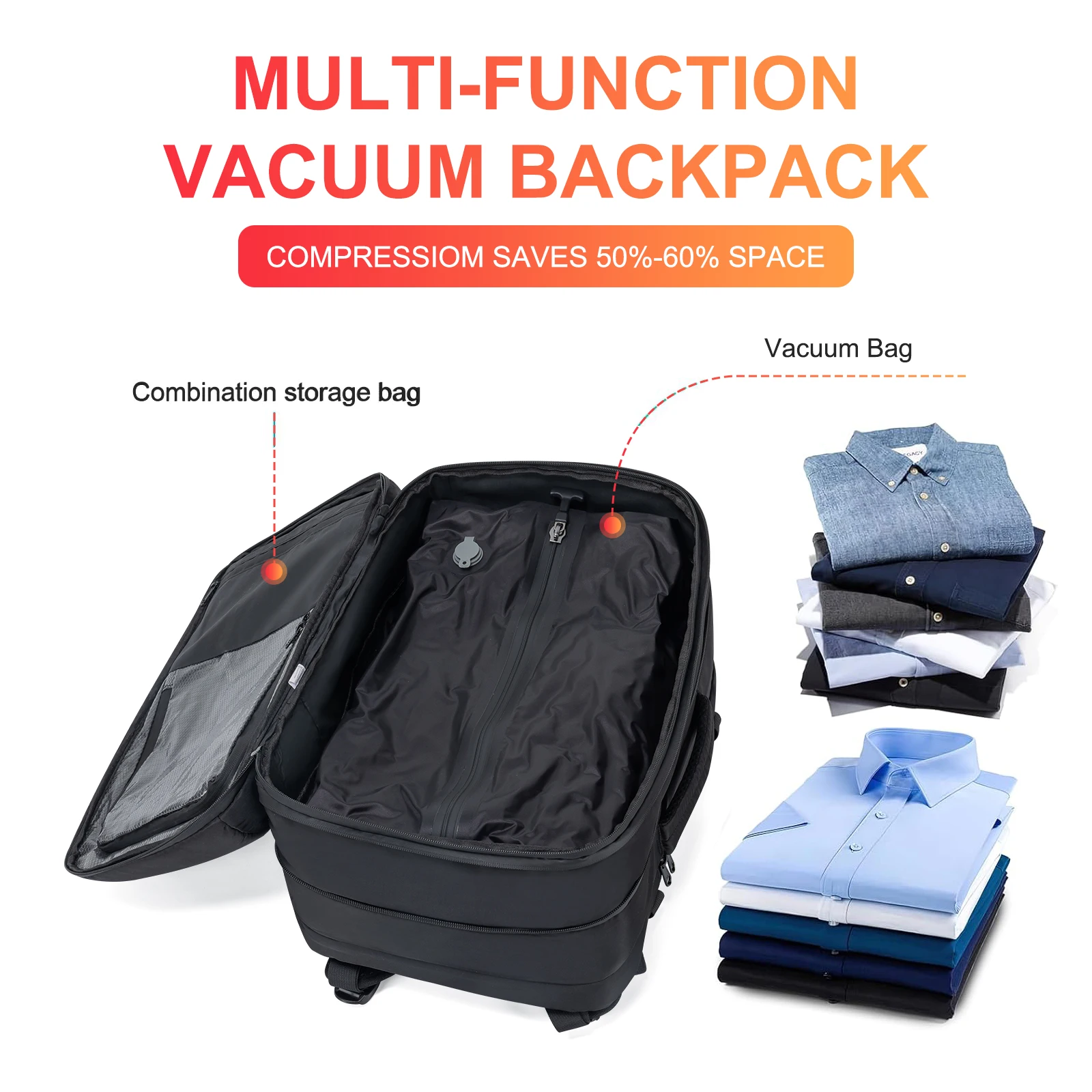 Kabaqoo 60L Expandable Vacuum Compression Bag Vacuum Backpack For Travel Water Resistant with Electric Vacuum Pump