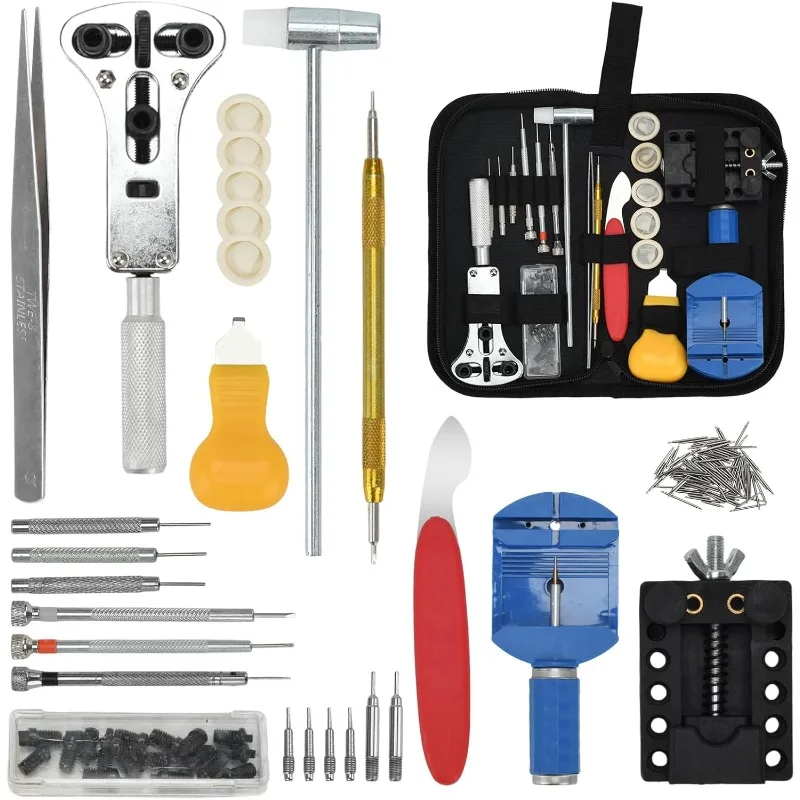 1Set Watch Repair Kit, 152pcs Watch Battery Replacement Tool Kit Including Band Link Remover, Case Back Opener, Screwdriver, Spring Bar, Resizing Tool, Watch Adjustment Tool Kit