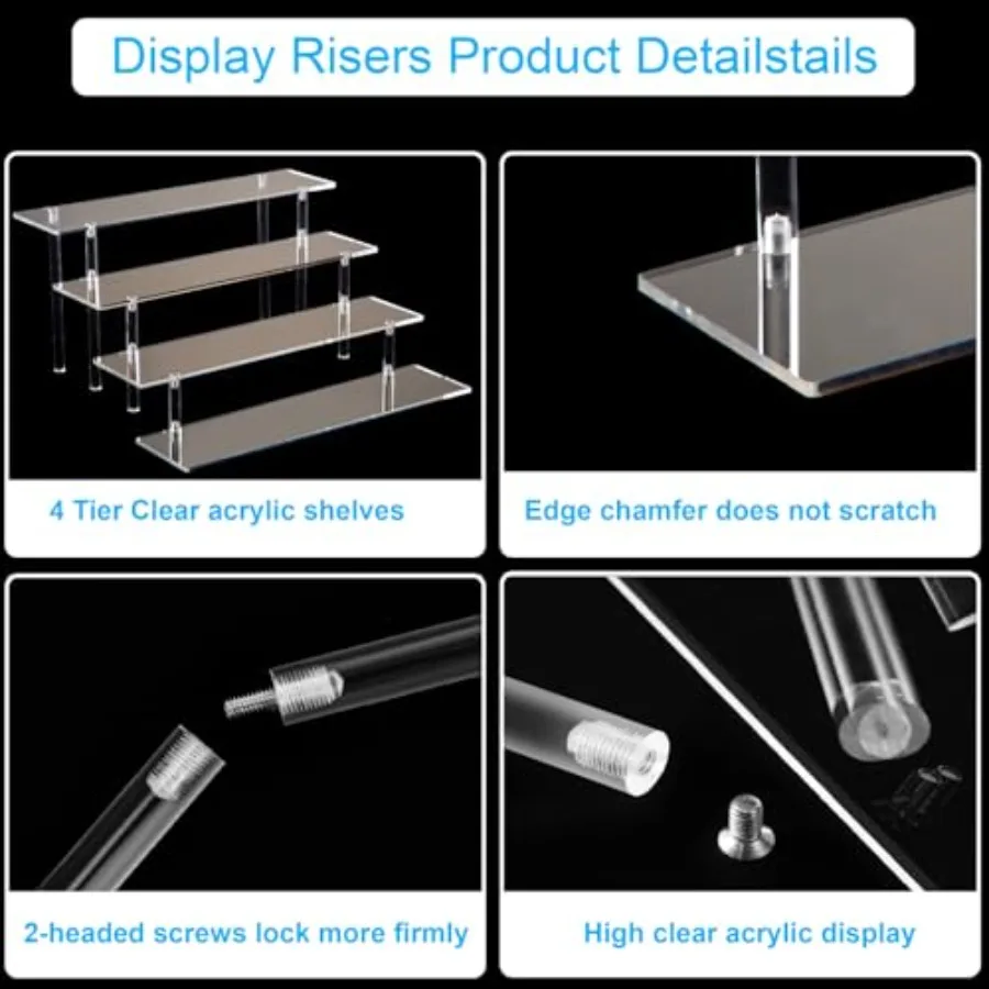4 Tier Acrylic Perfume Organizer Stand, Clear Display Risers for Perfume, Cologne, Cosmetic, Skincare, Funko POP, Dessert Displ
