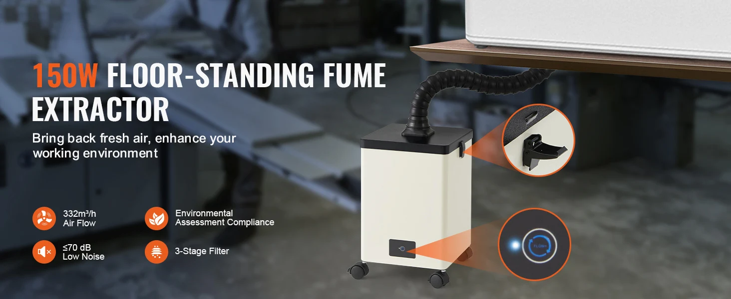 SucceBuy Solder Fume Extractor 100W/150W Smoke Extractor 332 m³/h Strong Suction Smoke Absorber Purifier for Engraving Welding