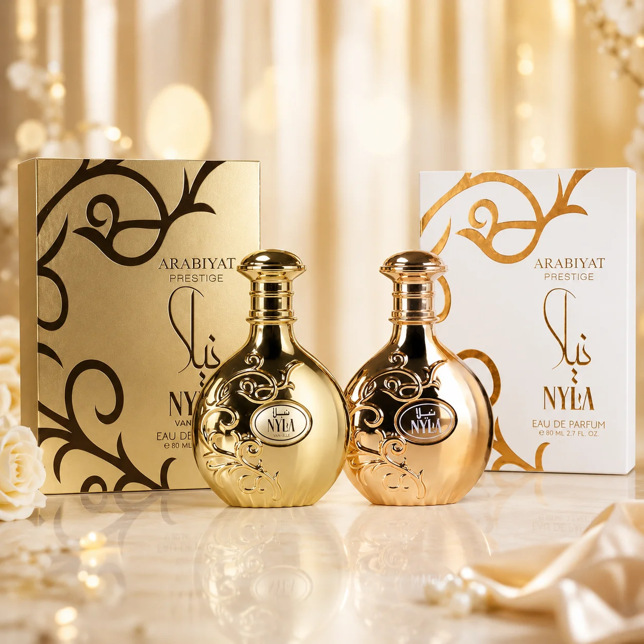 Arabiyat Prestige Nyla Perfume Bundle Gold Rose‑Gold 80ml EDP For Women Oriental Long‑Lasting Scent Gift Kit