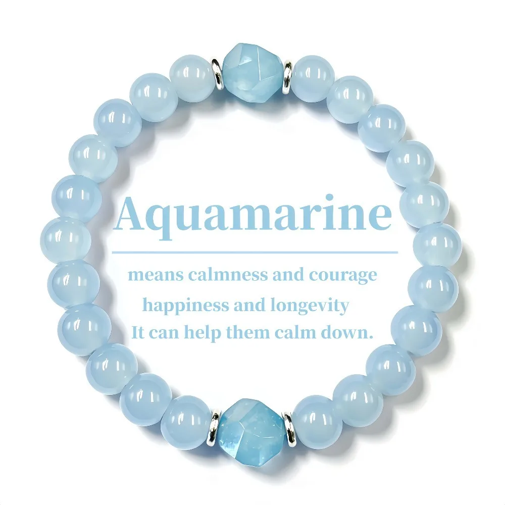 Aquamarine bracelet - Symbolizing peace, courage, happiness, and longevity. The birthstone of March. It brings a sense of security and is perfect for daily wear. This stunning ocean-colored bracelet makes an ideal gift for a loved one or mother. Perfect f