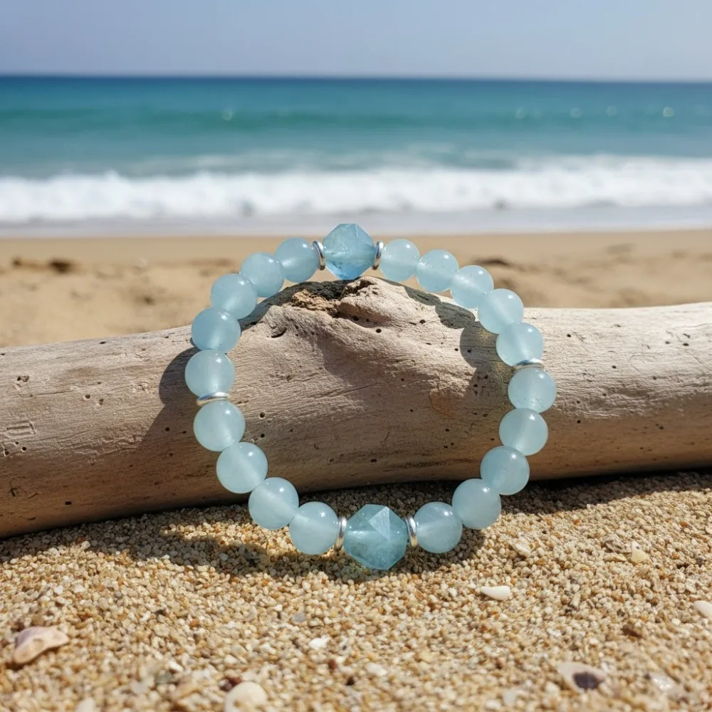 Aquamarine bracelet - Symbolizing peace, courage, happiness, and longevity. The birthstone of March. It brings a sense of security and is perfect for daily wear. This stunning ocean-colored bracelet makes an ideal gift for a loved one or mother. Perfect f