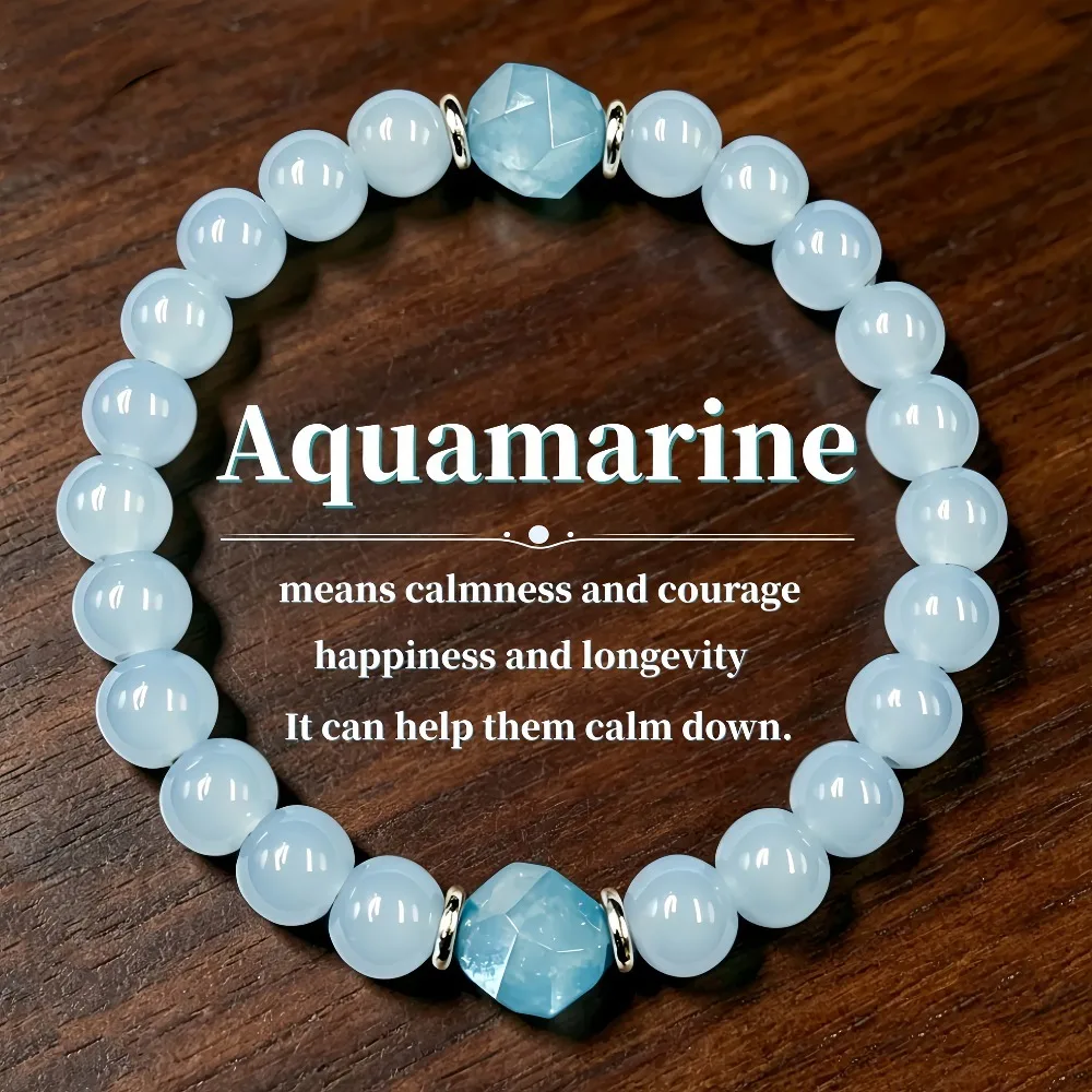 Aquamarine bracelet - Symbolizing peace, courage, happiness, and longevity. The birthstone of March. It brings a sense of security and is perfect for daily wear. This stunning ocean-colored bracelet makes an ideal gift for a loved one or mother. Perfect f
