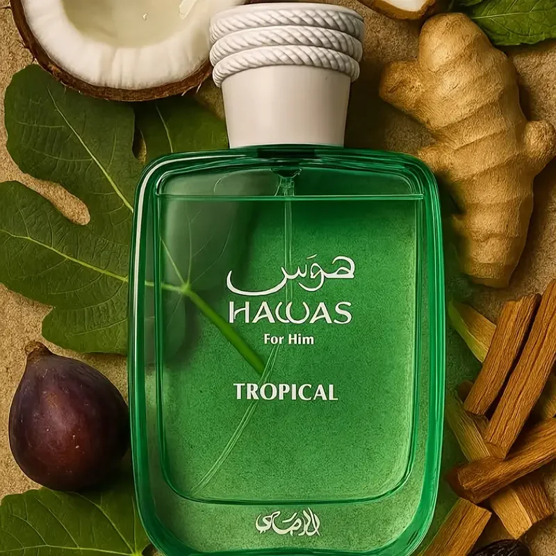 Hawas Tropical Perfume for Men 100ml Aromatic Fruity Scent Coconut Water Ginger Top Fig Mint Heart Sandalwood Tonka Base EDP for Office Casual Summer Daily Wear