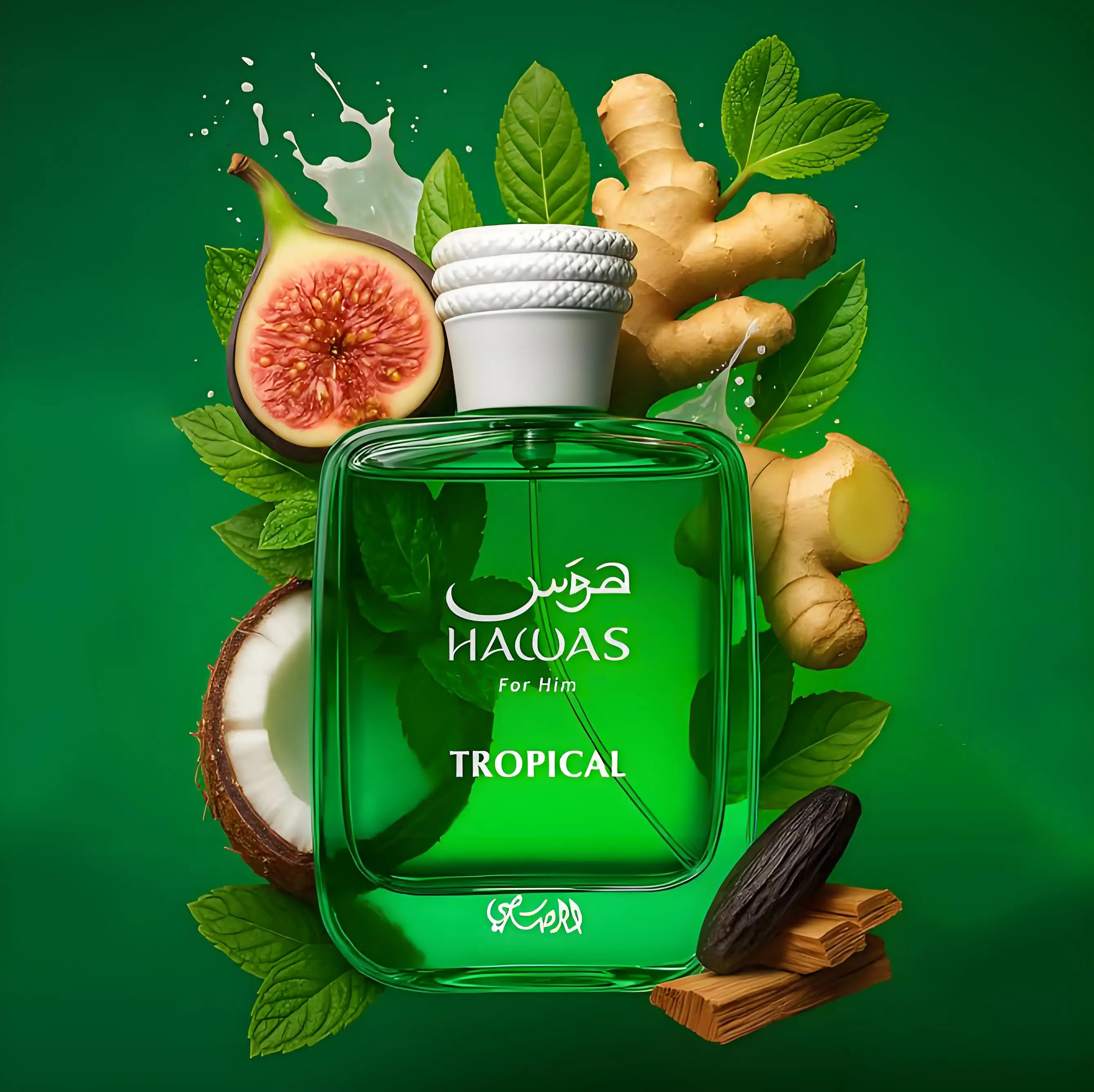 Hawas Tropical Perfume for Men 100ml Aromatic Fruity Scent Coconut Water Ginger Top Fig Mint Heart Sandalwood Tonka Base EDP for Office Casual Summer Daily Wear