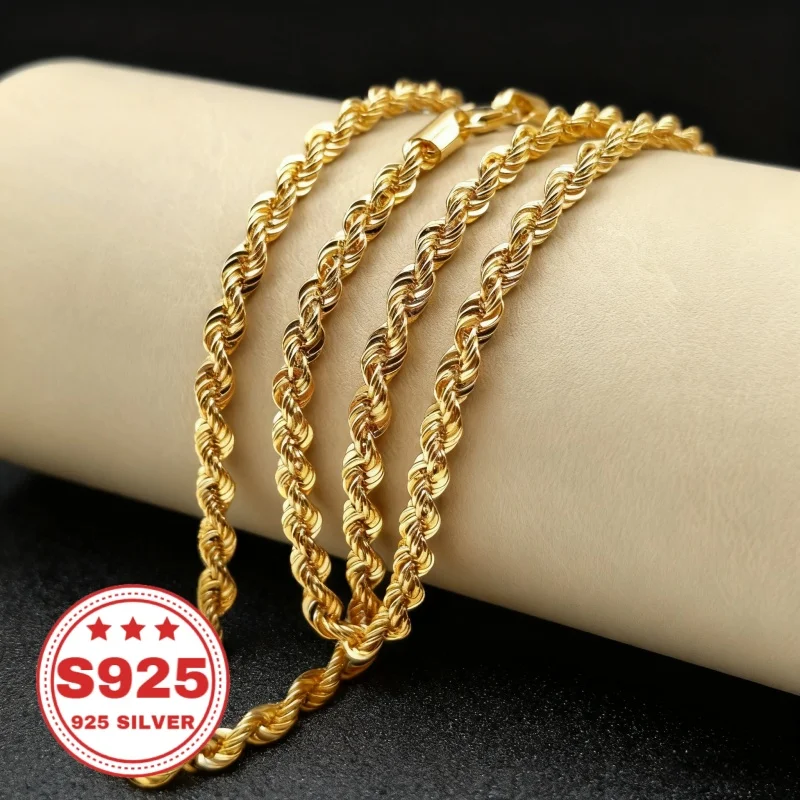 24K Gold-Plated 925 Silver 4mm Twisted Chain, Durable and Hypoallergenic, Never Fades. An Ideal Gift for Men, Women, Wives, Girlfriends, and Mothers for Anniversaries, Birthdays, and Special Occasions. Perfect for Christmas and Halloween