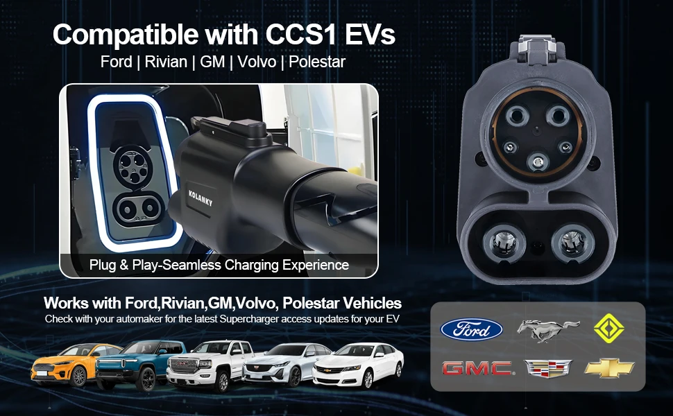 Kolanky NACS to CCS1 Supercharger Adapter 500A Fast Charge EV Superchargers Fast Charging On Public Station For CCS1 Electric Vehicle Cars